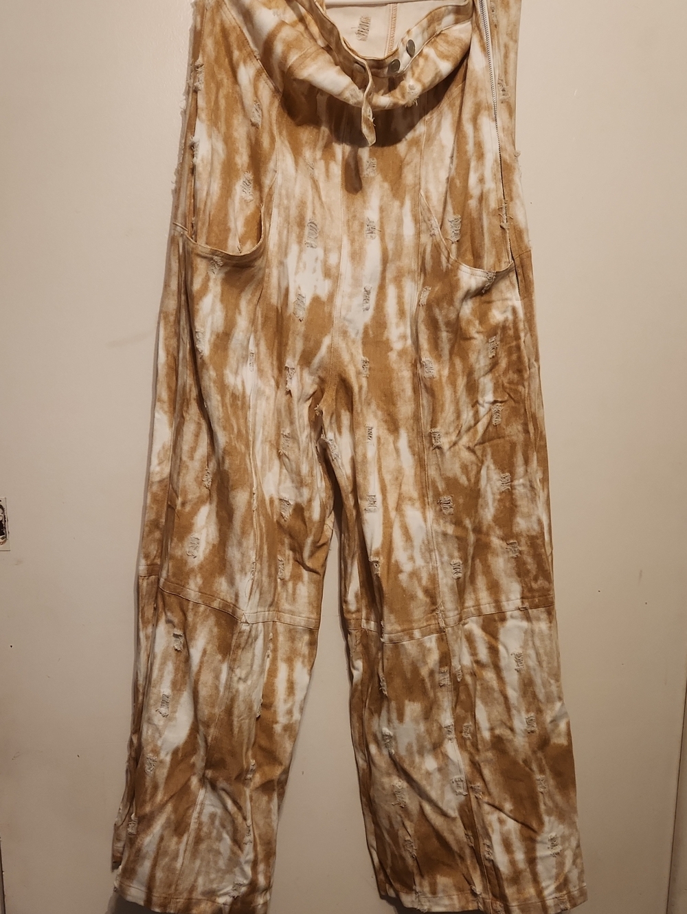 Fashion Nova Tie-Dye Distressed Joggers in Tan and White